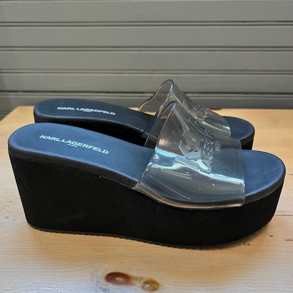 KARL LAGERFELD PARIS Fenya Transparent Platform Slides Women Size 7.5 - Picture 1 of 9